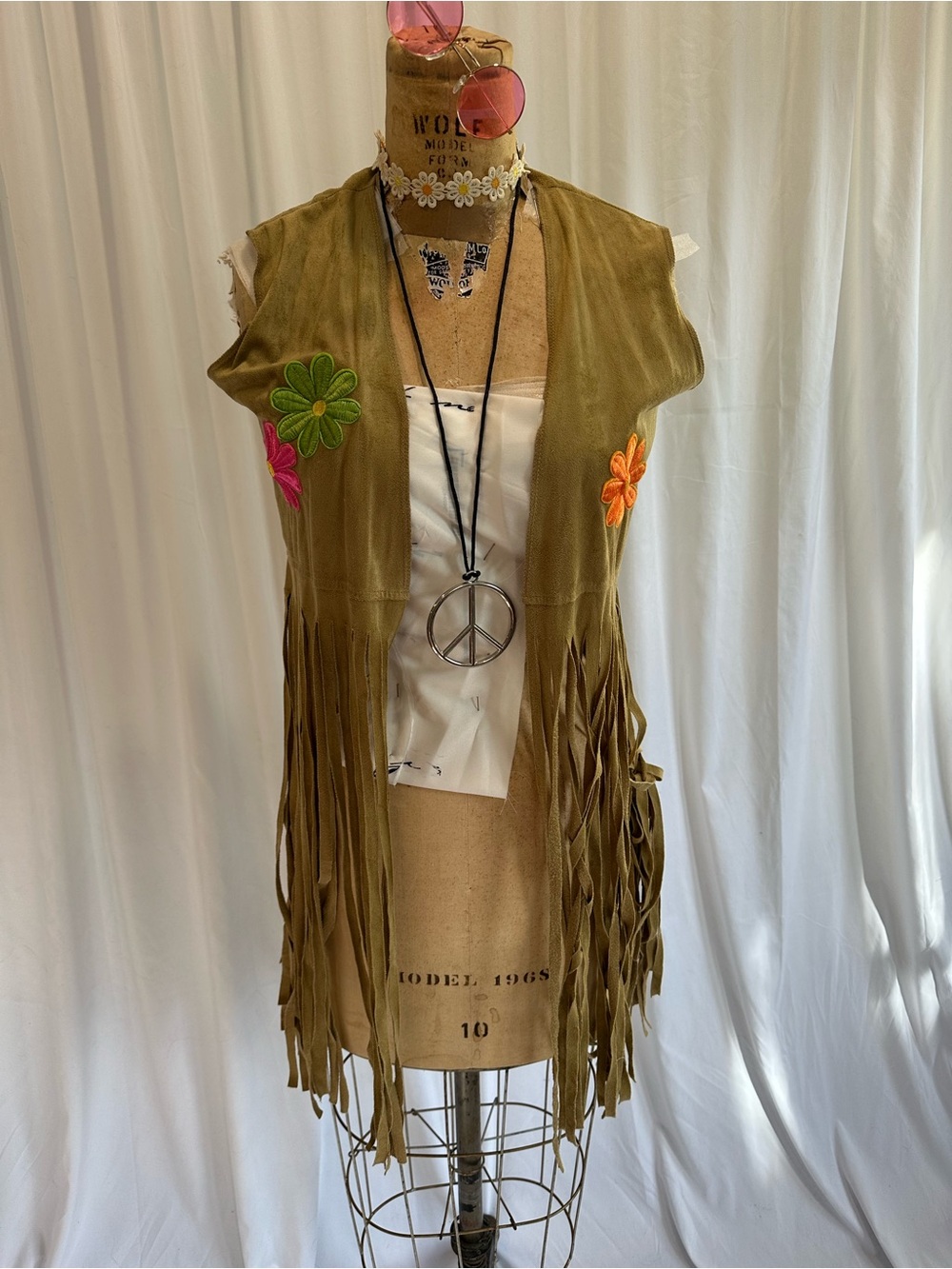 Spirit Halloween Hippie Costume Accessories fringe vest, choker, sunglasses